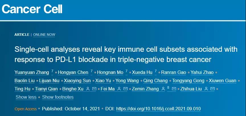 【Cancer Cell】中国学者揭示Anti-PD-L1免疫治疗联合化疗在三阴性乳腺癌中的作用机制
