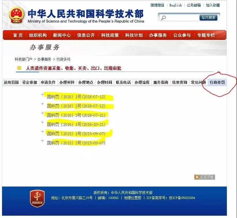 快讯！人类遗传资源行政处罚公布！内附详单！2018-10-24