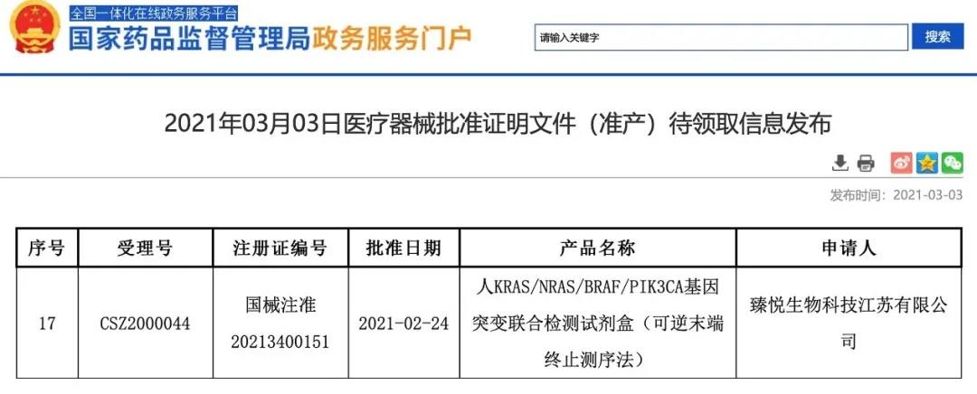 【快讯】臻和科技结直肠癌NGS多基因伴随诊断试剂盒获国家药品监督管理局批准上市！