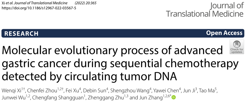 ctDNA检测揭示晚期胃癌序贯化疗期间的分子进化过程