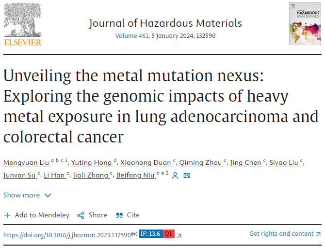 文章发表 | 求臻医学揭示有毒重金属暴露致癌的潜在基因组畸变机制