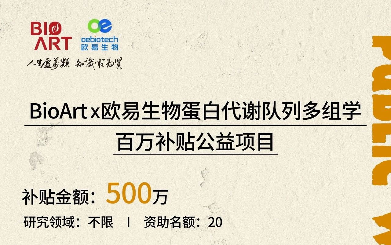 【限时】500万资助补贴，BioArt X 欧易生物蛋白代谢队列多组学公益项目等您来抢！