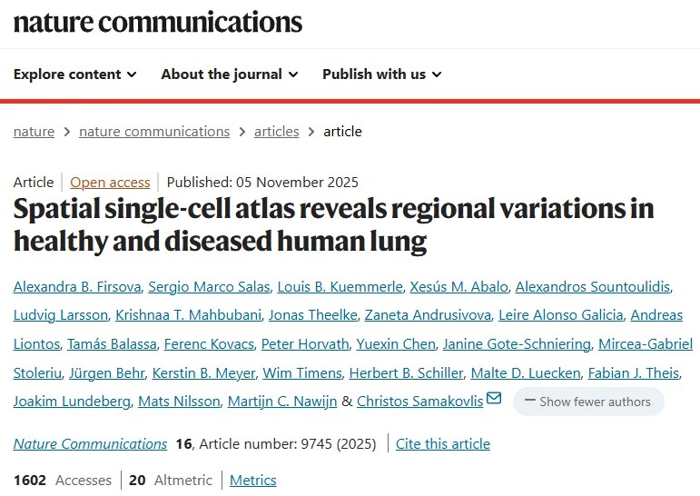 重磅研究！高分辨率肺部空间单细胞图谱发布，揭示细胞分布密码与慢阻肺早期变化