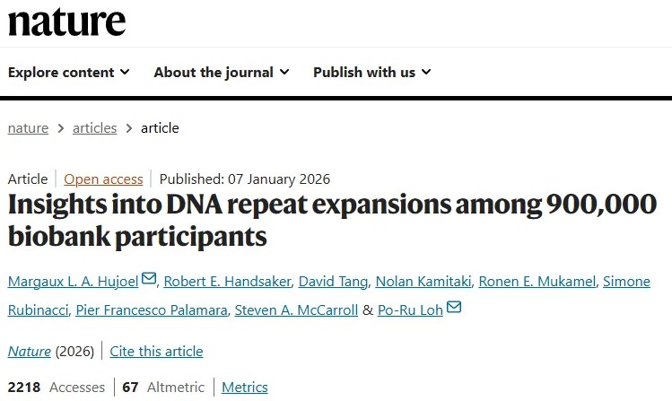 Nature重磅发布！90万人群分析揭示DNA重复序列在人类生命周期中的动态变化规律