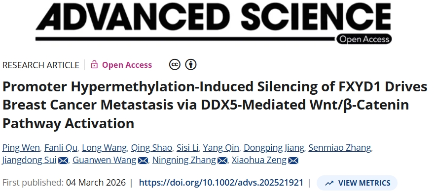 首次揭示! 重庆大学附属肿瘤医院发文：潜在的乳腺癌预后生物标志物和治疗靶点
