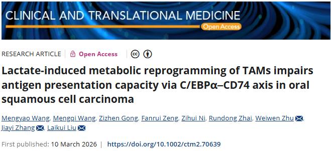 新免疫代谢轴！南京医科大学附属口腔医院/南京医科大学合作发文：口腔鳞癌潜在治疗策略