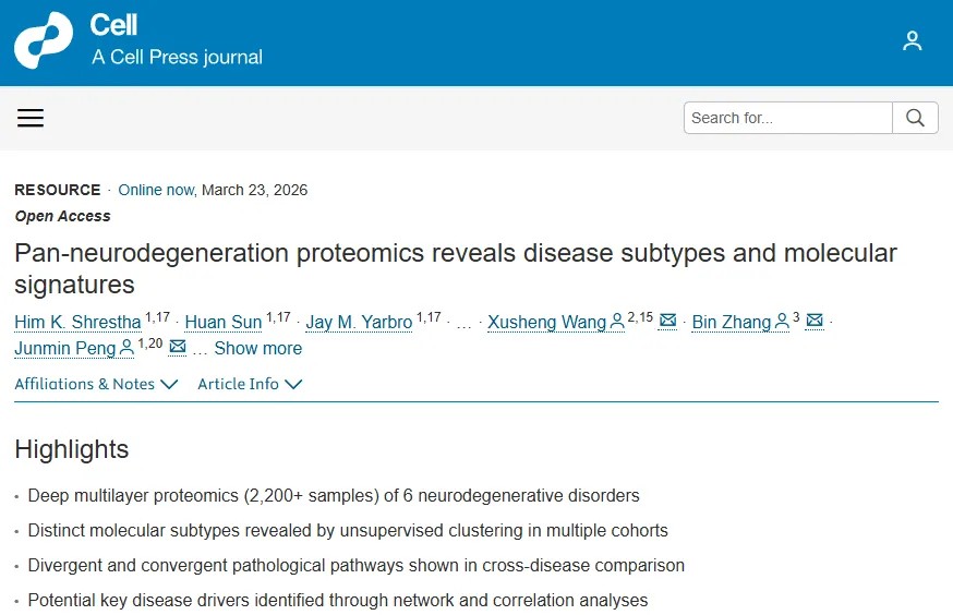 Cell重磅发布！首次系统绘制迄今为止最全面的“泛神经退行性疾病图谱”，蛋白质组学新突破揭示疾病亚型与共享机制