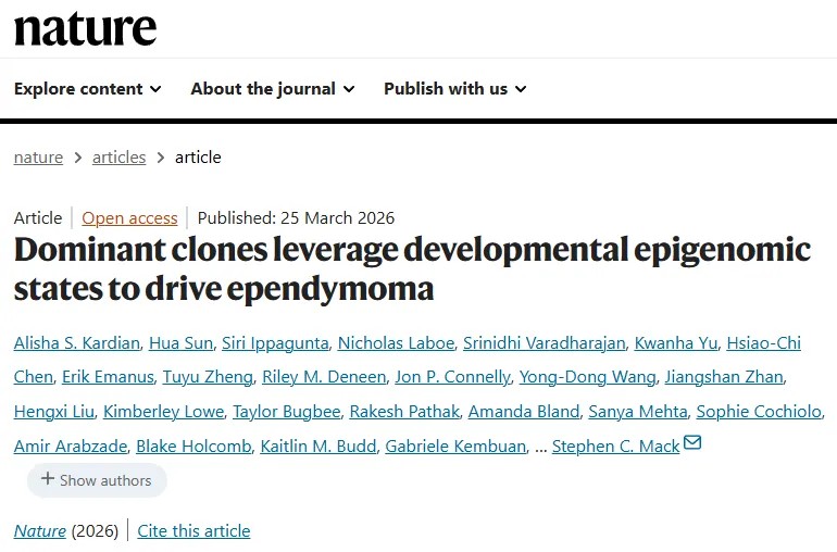 Nature | 首次系统阐明致癌融合蛋白如何驱动室管膜瘤发生，并鉴定出占主导地位的优势克隆细胞
