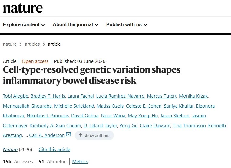 ​Nature 重磅发布！科学家成功绘制炎症性肠病细胞类型特异性“基因调控-疾病风险”图谱，半数以上致病基因被锁定