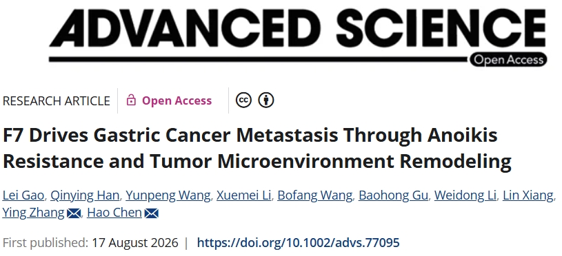 潜在靶向小分子！兰州大学第二医院（第二临床医学院）等单位合作发文：转移性胃癌潜在治疗靶点