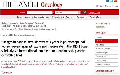 Lancet子刊 IBIS-II试验最新进展：利塞膦酸钠可提高阿那曲唑骨质流失风险效益比